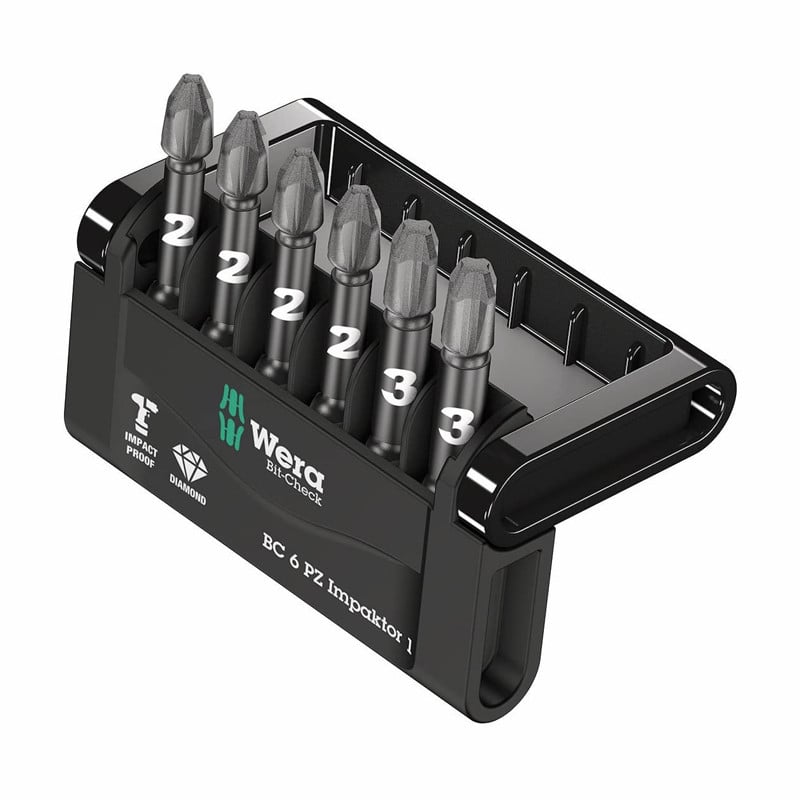 Wera 05057692001 Mini-Check Impaktor 3 Pozidriv Bits 6件套