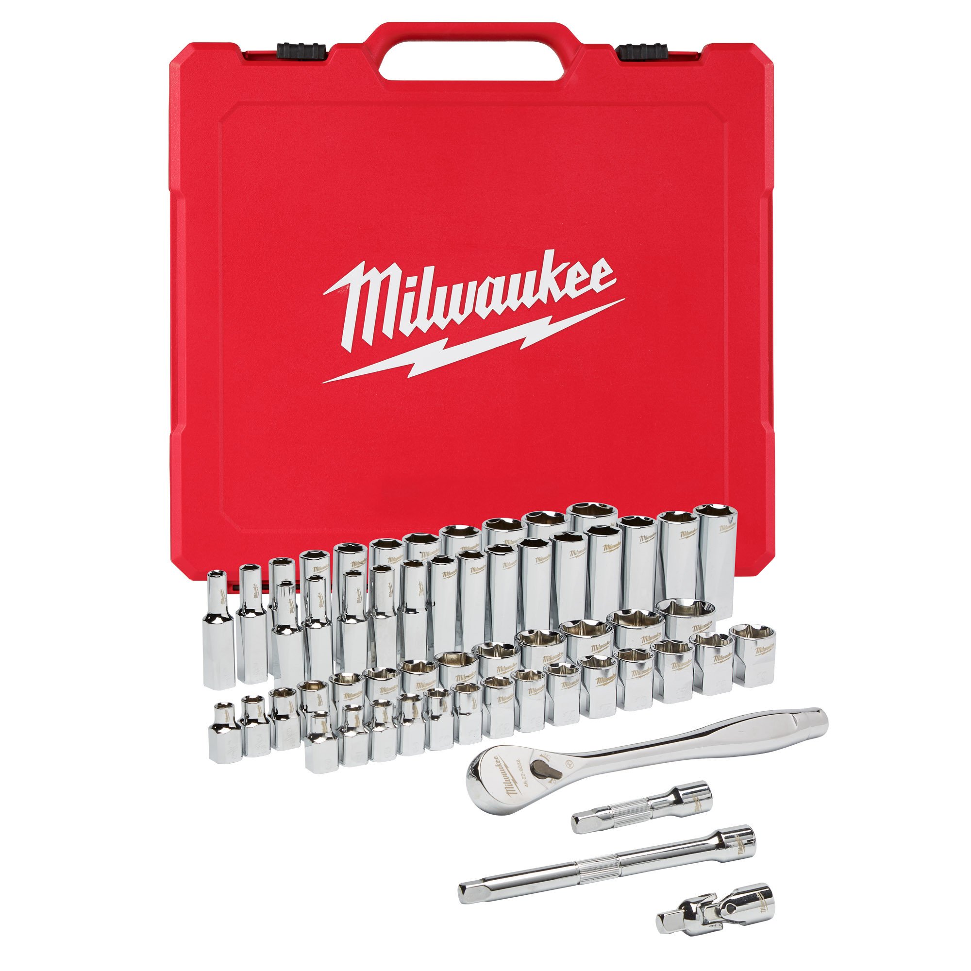 密尔沃基4932464946 56 PCS Metric＆Imperial 3/8 Ratchet +插座套件
