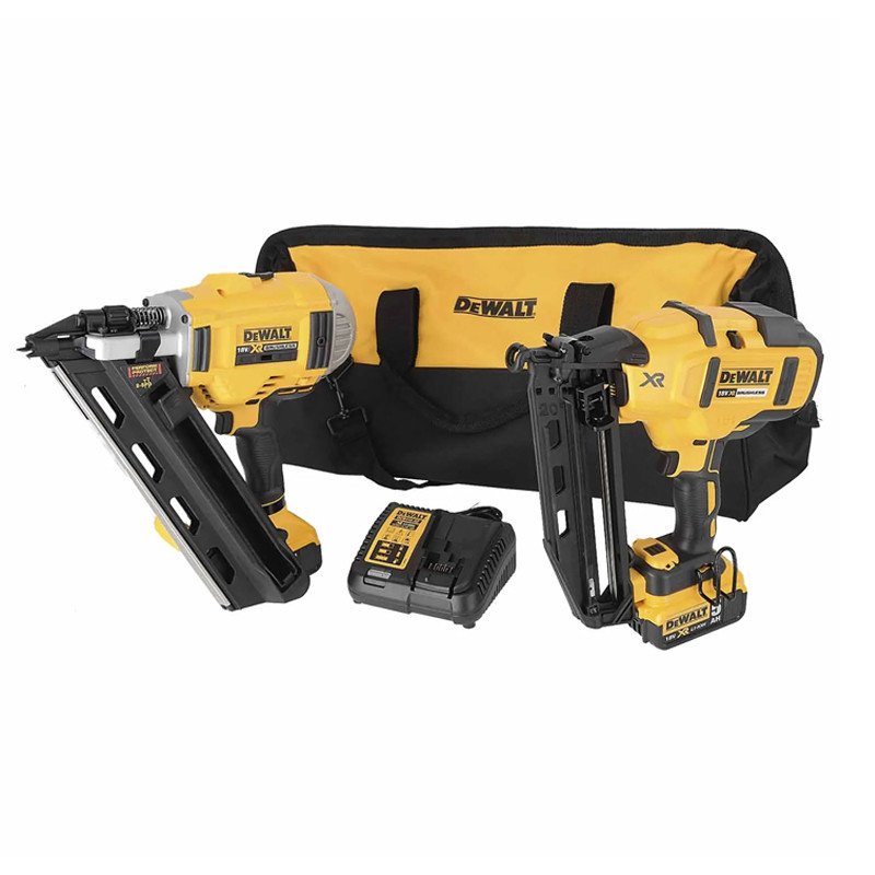 DEWALT DCK2046P2 18V框架钉子和第二个修复机套件-2x 5AH电池，充电器和工具袋