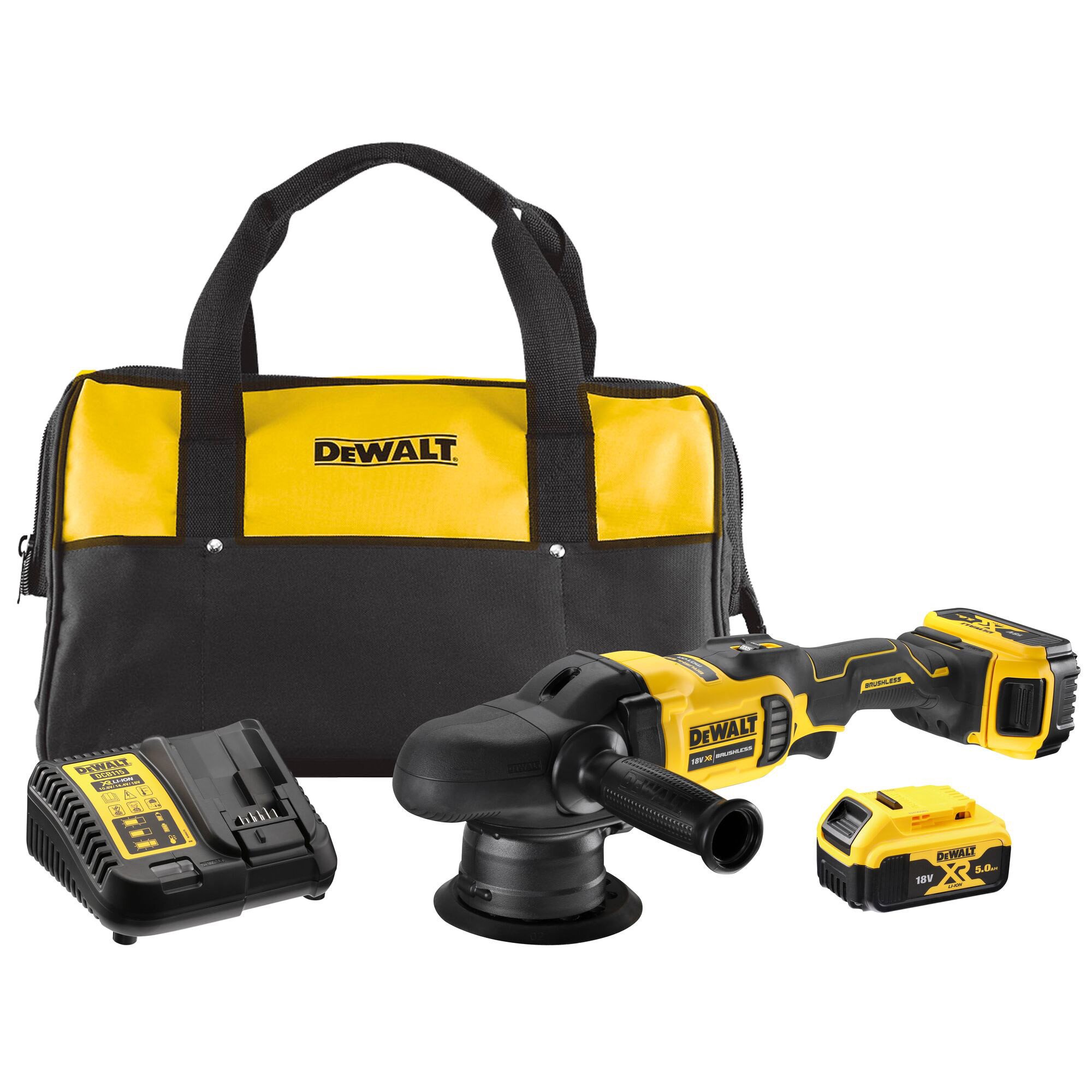 DEWALT DCM848P2 -GB 18V XR无刷双动作抛光套件-2 x 5AH电池和充电器