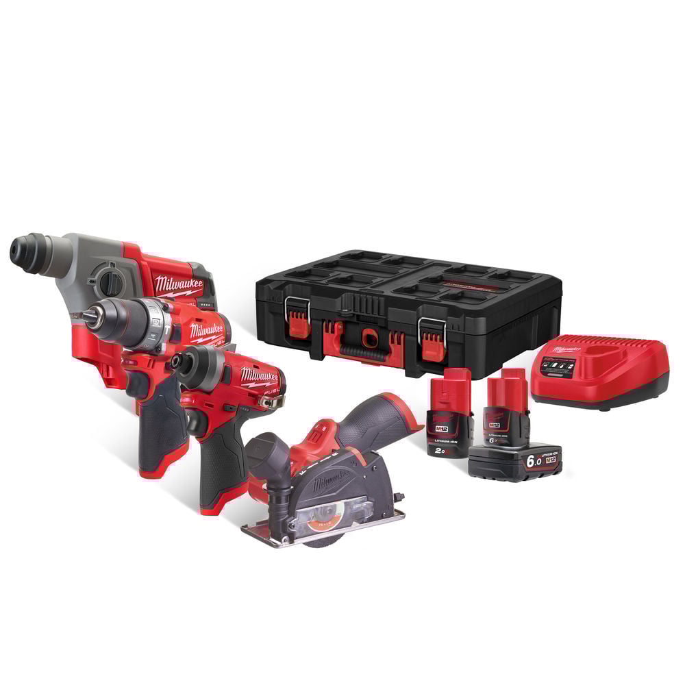 密尔沃基m12fpp4a - 622 p 12 v 4块权力工具- 2啊& 6啊电池,充电器和案例