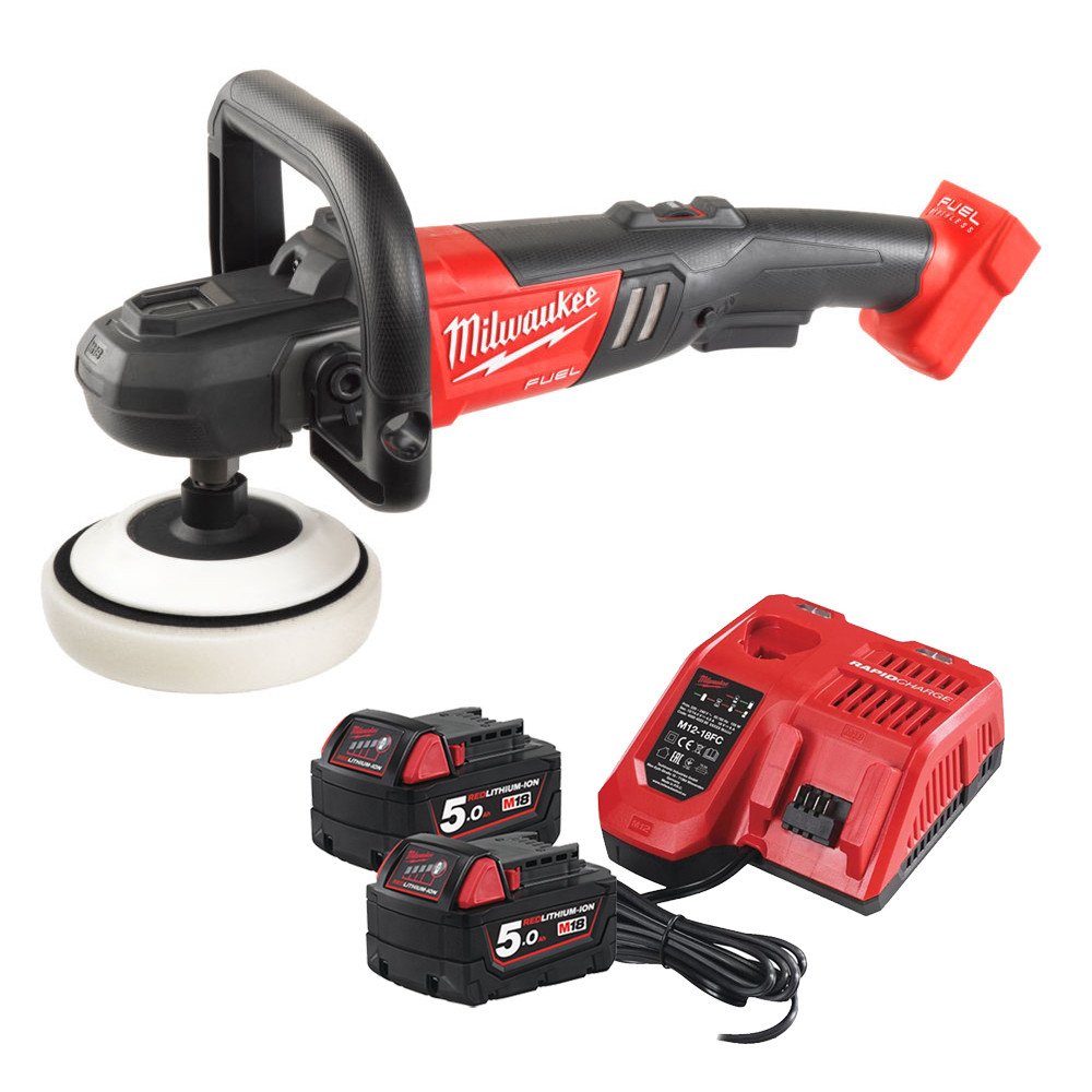 密尔沃基M18FAP180-502 M18 FUEL™18V燃油抛光套件-2x 5AH电池和充电器