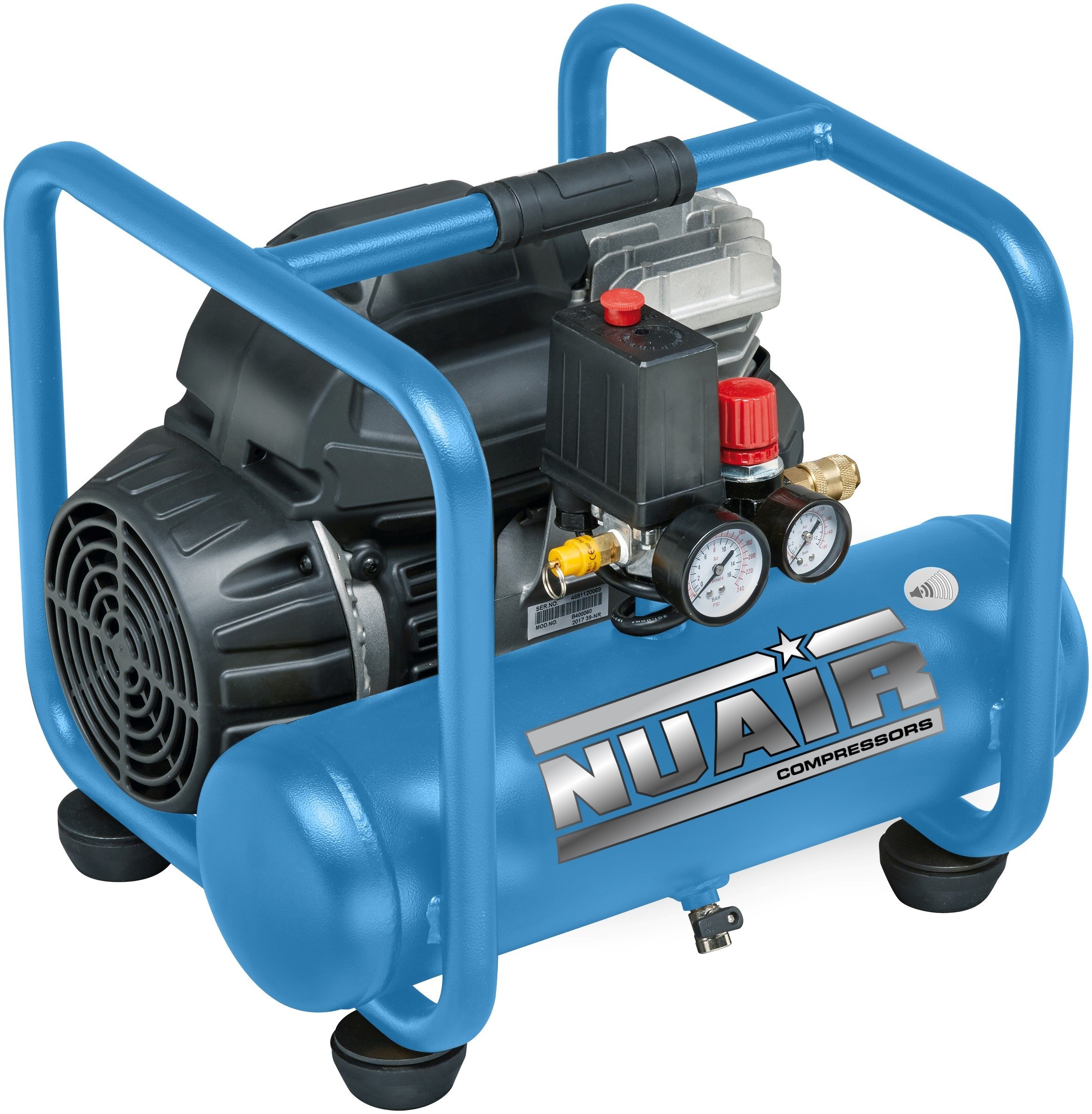 Nuair S-B4BA304FPS571 6升沉默无油空气压缩机-7.1 CFM 1.5 hp