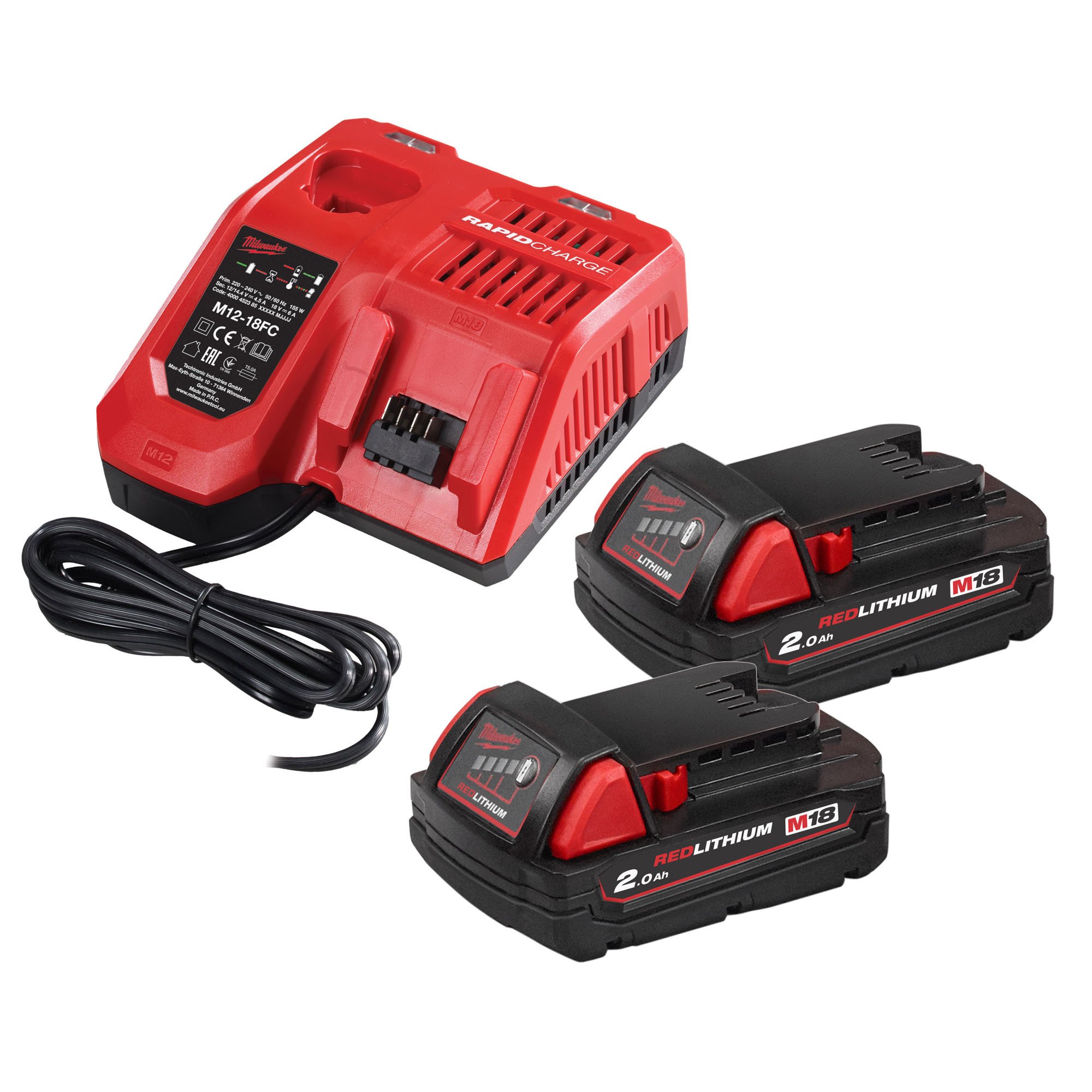 密尔沃基m18nrg - 202快速快速充电器和x2 18 v 2.0啊电池包