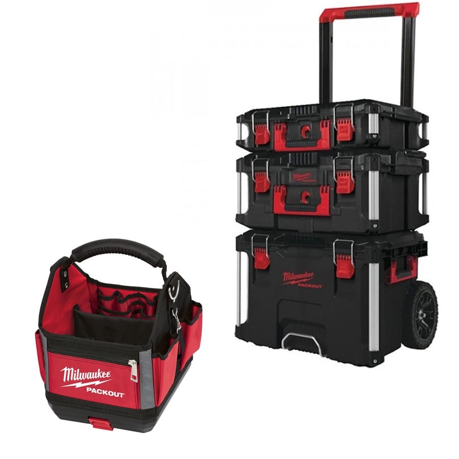 密尔沃基Packout包3块工具箱系统和25厘米袋携带工具