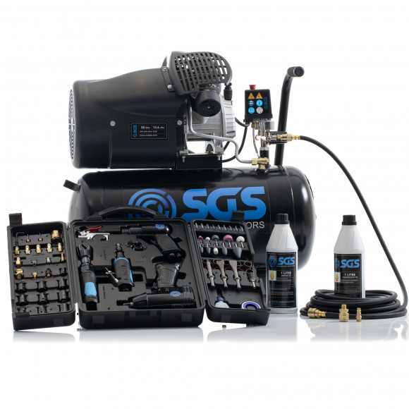 SGS 50升直接驱动空气压缩机，带71件空气工具套件-14.6CFM 3.0HP 50L